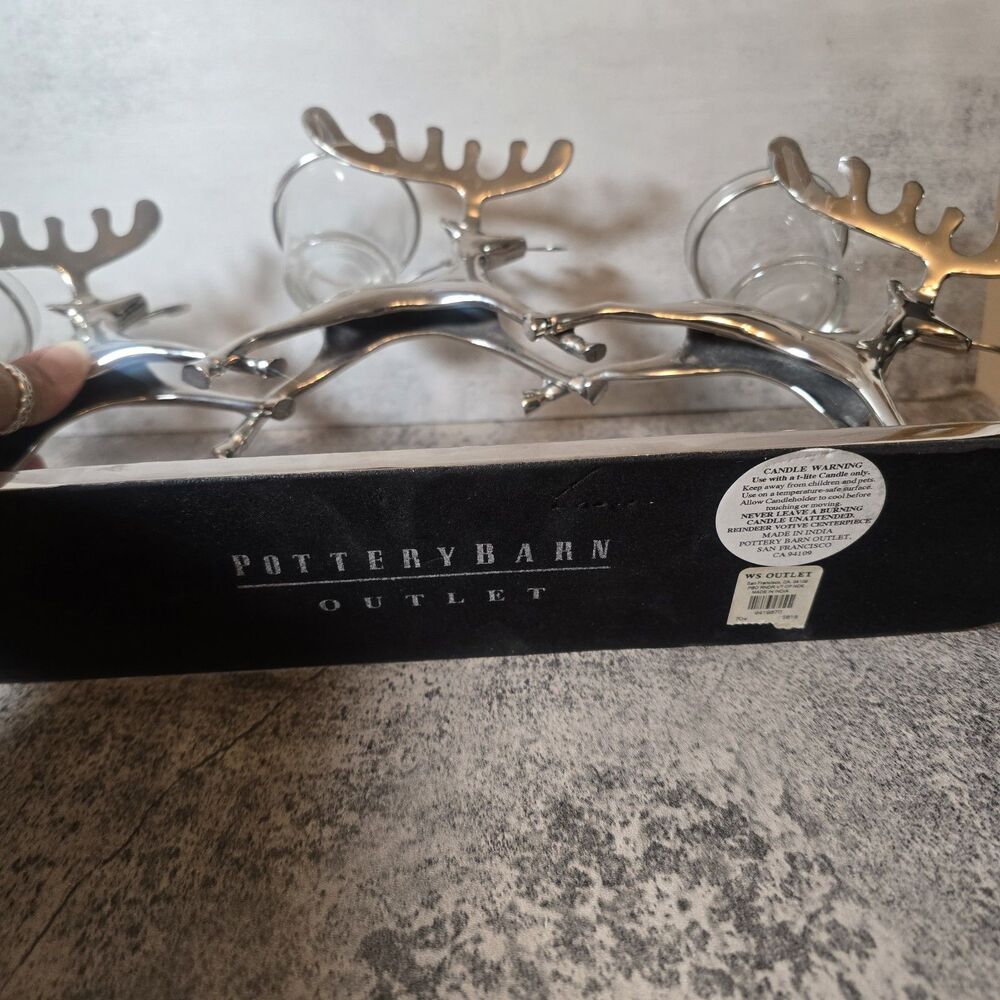 Pottery Barn Three Leaping Reindeer and Glass Votive Candle Holder Christmas - Picture 6 of 7